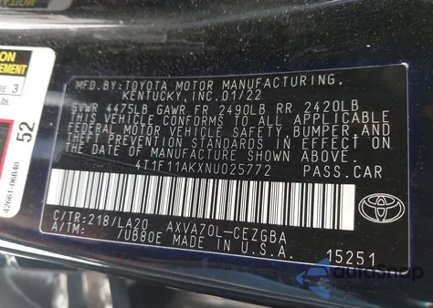 2022 Toyota Camry Xle из США, поврежденный, VIN 4T1F11AKXNU025772